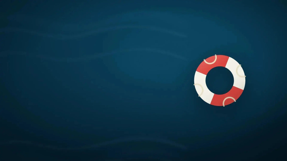Swimcore lifeguard collection — illustrated red and white lifebuoy ring on blue water