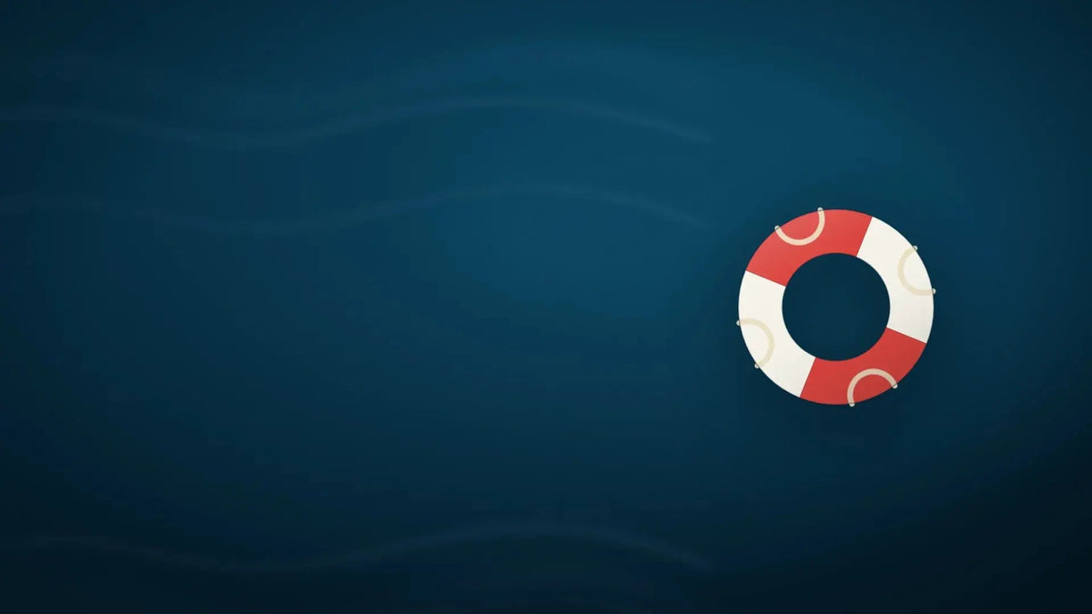 Swimcore lifeguard collection — illustrated red and white lifebuoy ring on blue water