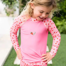 Kids Long Sleeved Swim Vest | Rash Vest Strawberry Field Swimcore