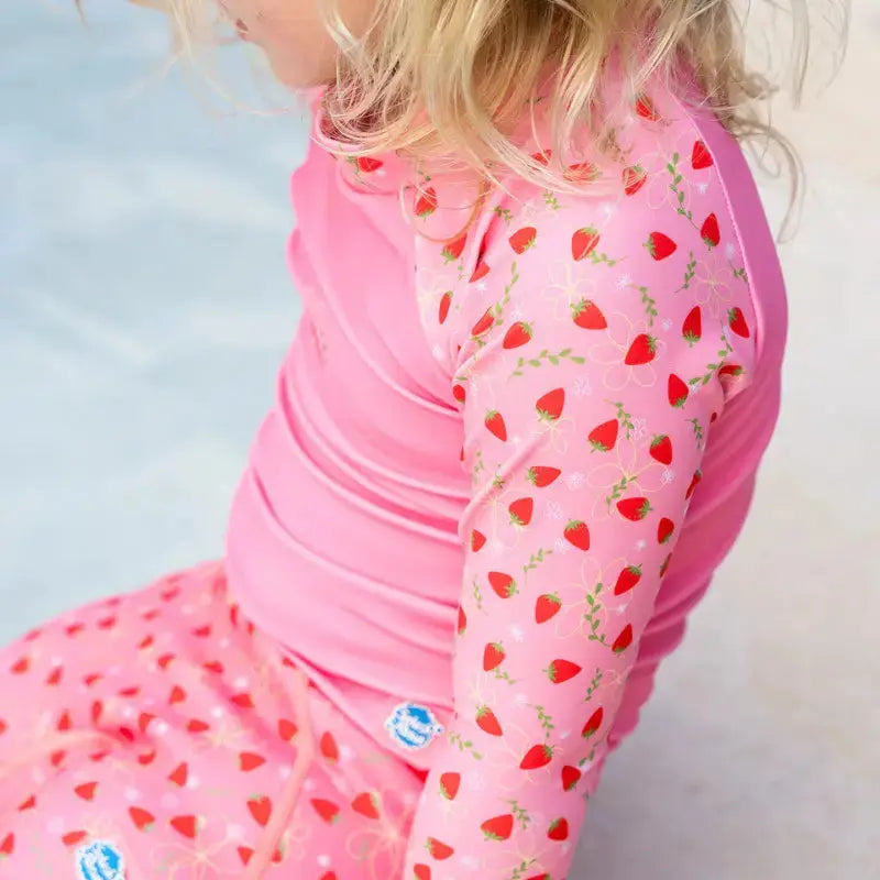 Kids Long Sleeved Swim Vest | Rash Vest Strawberry Field Swimcore