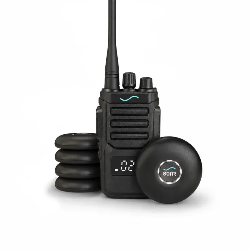 SONR swimming coach radio with 5 black receivers