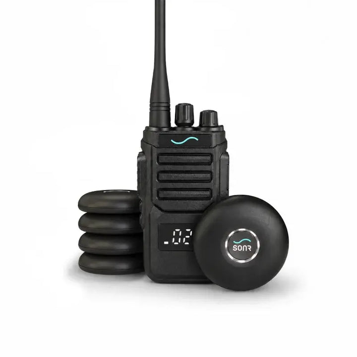 SONR swimming coach radio with 5 black receivers