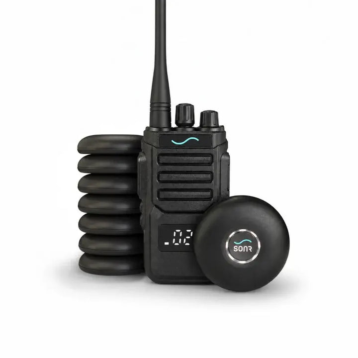SONR swimming coach radio with 8 black receivers