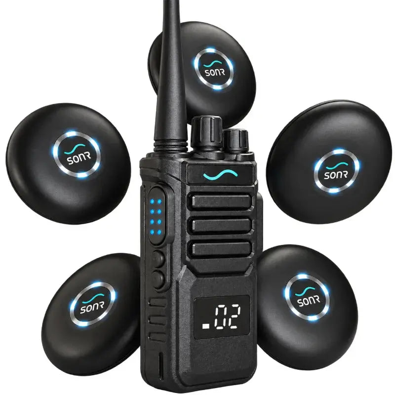 SONR coach radio with 5 swimmer receivers close up