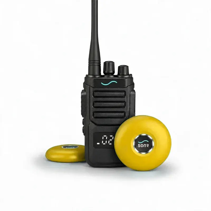 SONR swimming coach radio with 2 yellow receivers