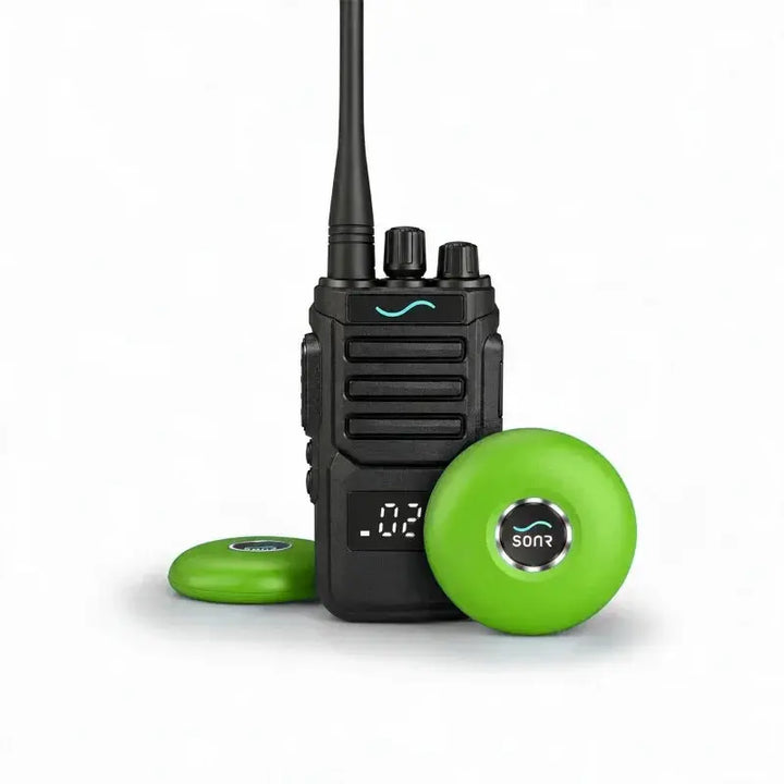 SONR swimming coach radio with 2 green receivers