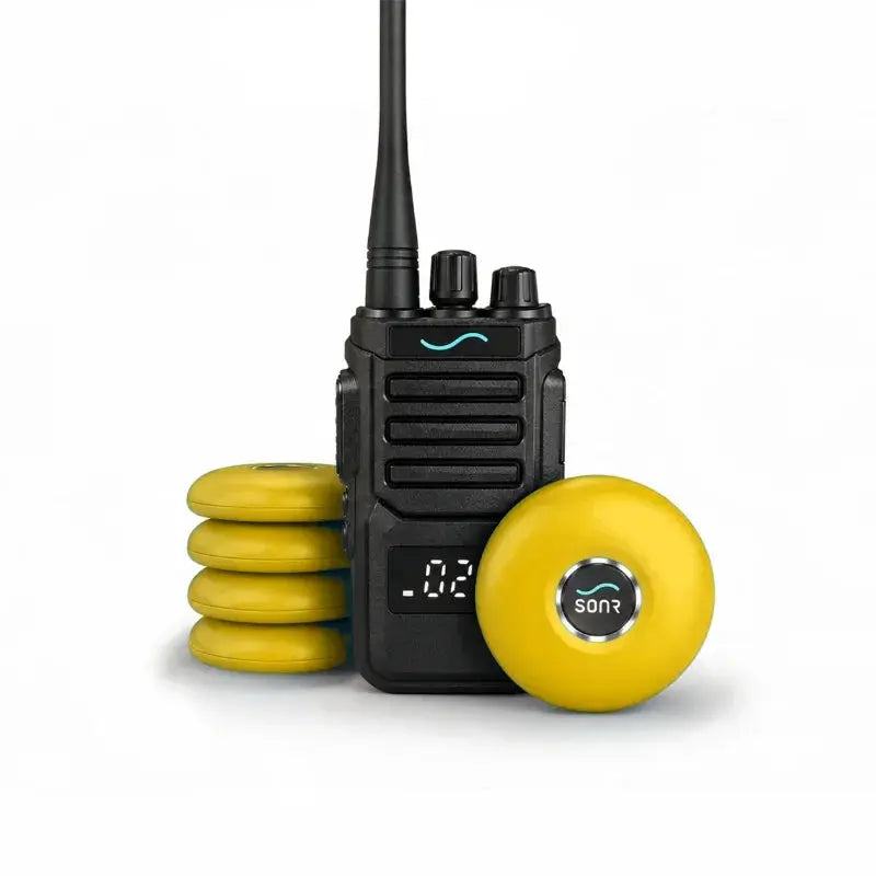 SONR swimming coach radio with 5 yellow receivers