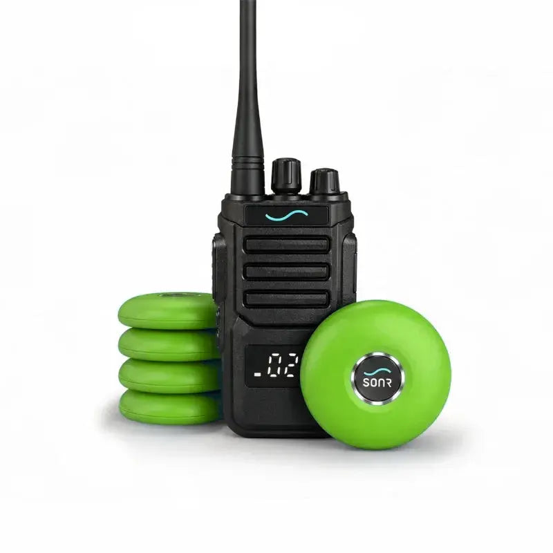 SONR swimming coach radio with 5 green receivers
