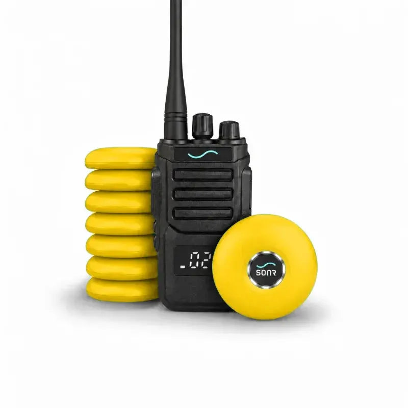 SONR swimming coach radio with 8 yellow receivers