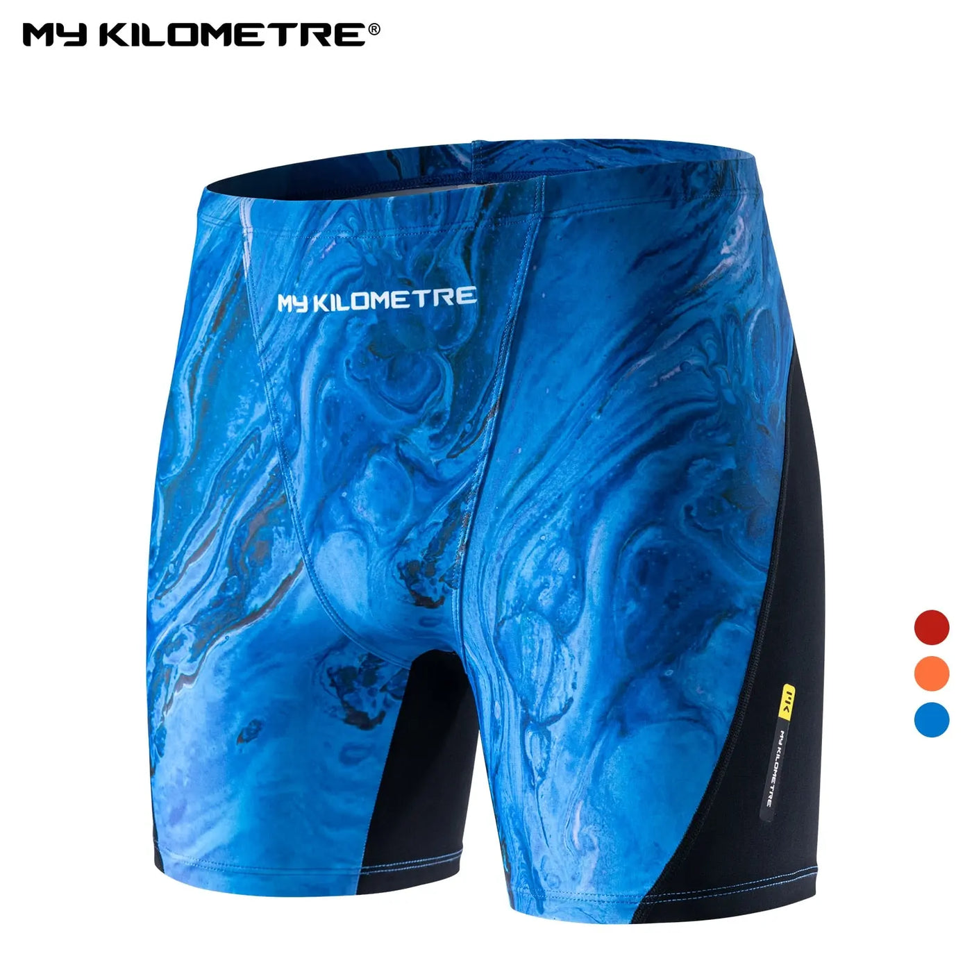 MY KILOMETRE Swimming Trunks For Men Square Leg Athletic Swim Jammers Printed Durable Splice Team Training Swimsuit Size S-4XL Swimcore