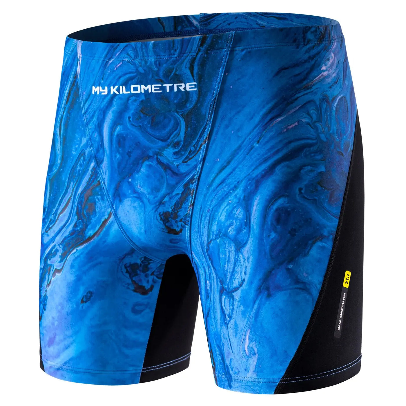 MY KILOMETRE Swimming Trunks For Men Square Leg Athletic Swim Jammers Printed Durable Splice Team Training Swimsuit Size S-4XL Swimcore