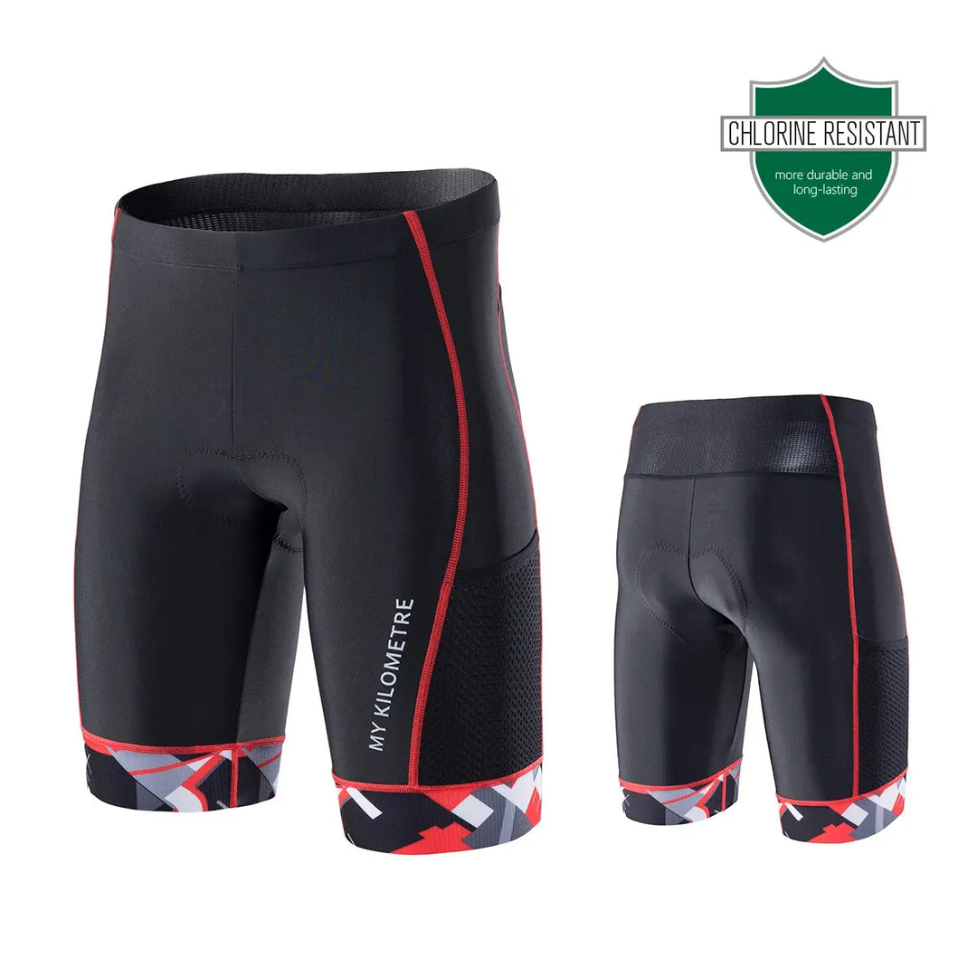 MY KILOMETRE Triathlon Shorts Mens 9" | Easy Reach Leg Pockets | Chamois for Long-Distance Tri Race Cycling Shorts Swimcore